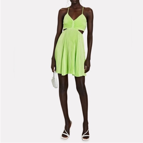A.L.C. Ari Pleated Satin Mini Dress Green in Size 0 New with Tags! - Picture 2 of 13